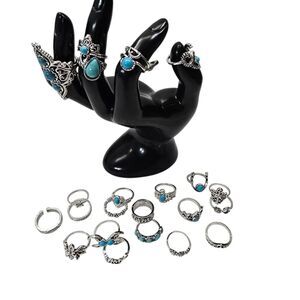 Bohemian Rings Aqua Stone Lot‎ Ring Popular Silver Tone Rings NEW
